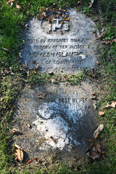 Though you can barely make out bits and pieces of the inscription, this stone clearly marks the grave of an Irish imigrant who lived and died during the Illinois and Michigan canal era.